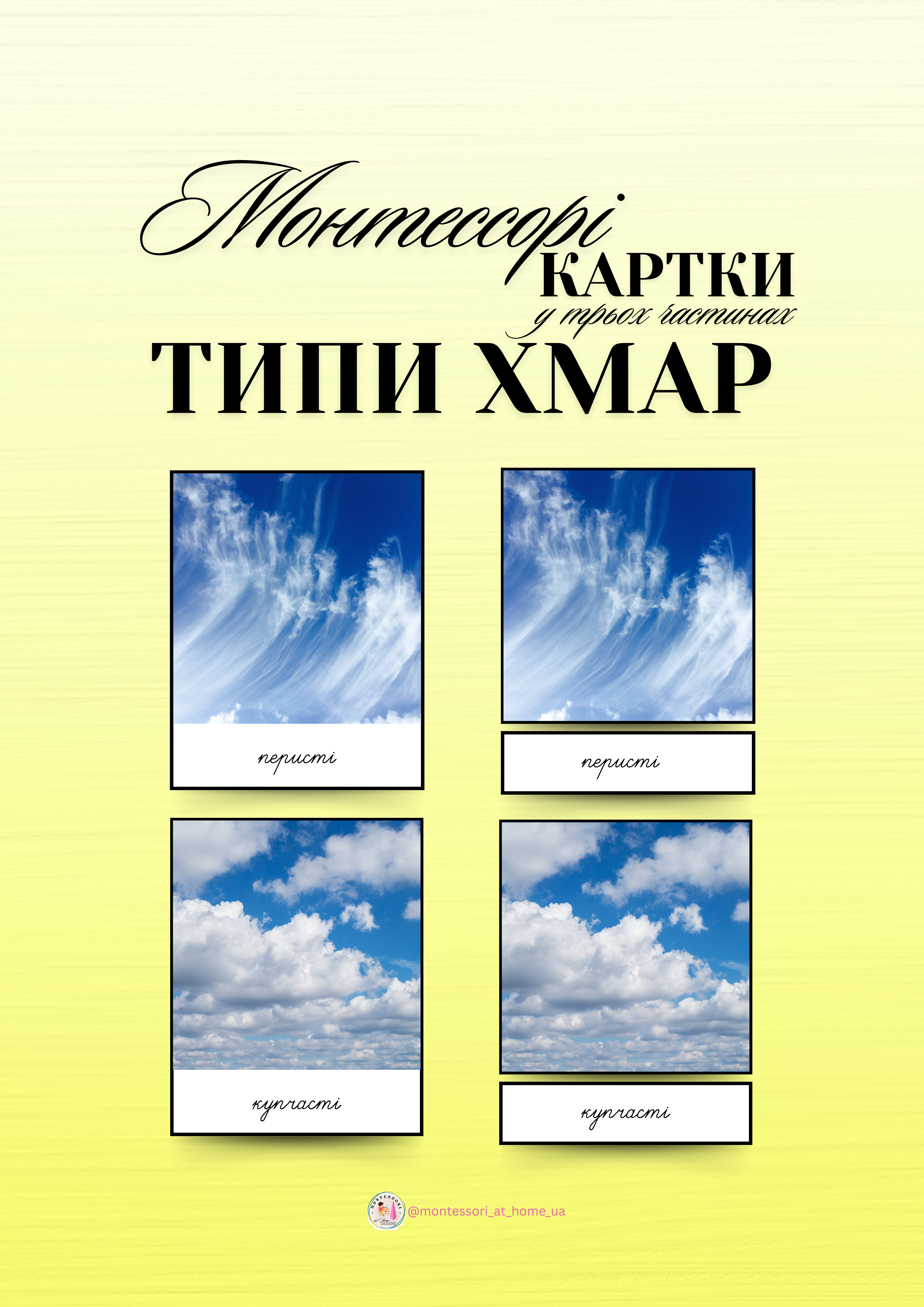 3-частинні картки Монтессорі Типи Хмар