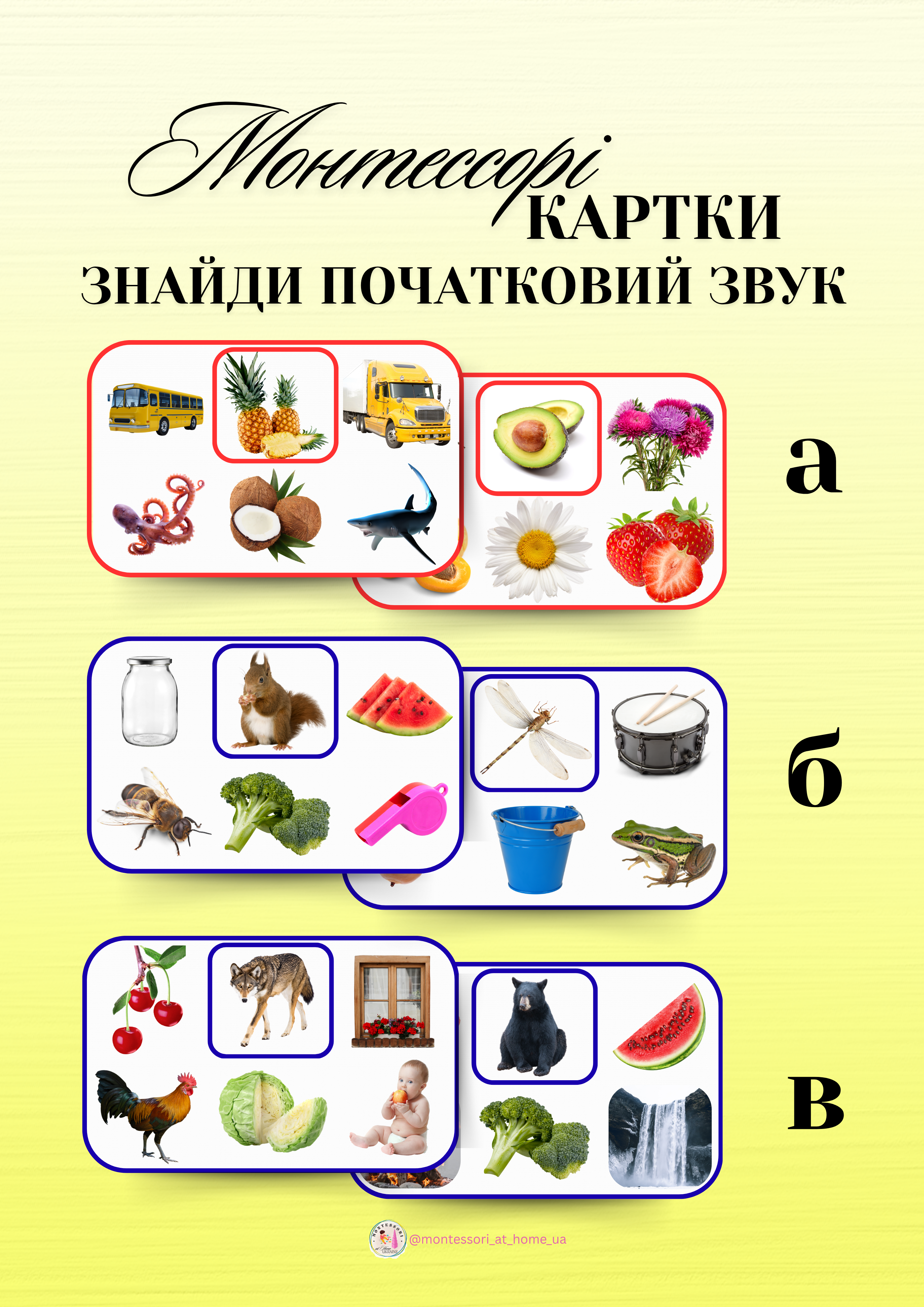 Фонетичні картки «Знайди початковий звук»